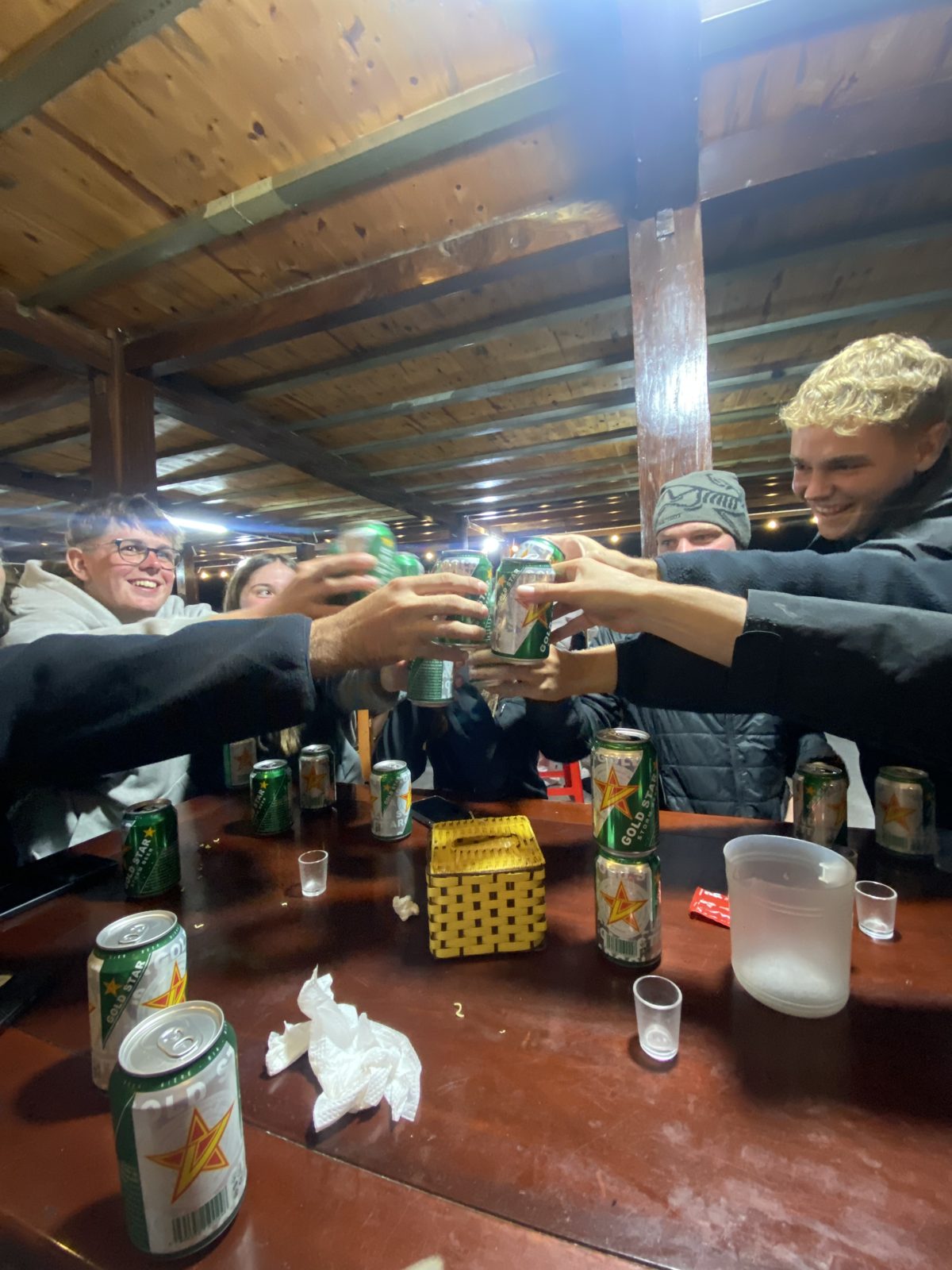 Happy water cheers at the homestay